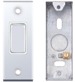Selectric 5M Polished Chrome, White Insert 1 Gang 10A 2 Way Architrave Switch With 25mm Architrave Back Box - Flush Mount