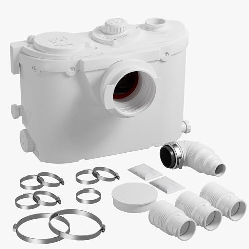Aidoflo 500W Hebeanlage – 100 L/min Vertikale Pumpenhöhe bis 7 m – 4 Wasser-Einlässe & 2 Auslässe – Abwasserpumpe für Toilette Küche Waschbecken Dusche, Spülbecken und Badewanne