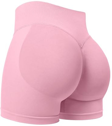 ZAAYO Sportshorts för kvinnor, 9,6 cm osynlig scrunch, rumplyft, gymträning, korta yoga-shorts med hög midja, sömlösa booty biker-shorts, ROSA, S