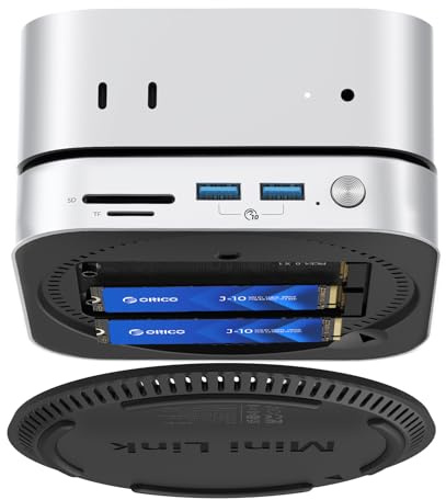 ORICO 40Gbps MiniLink M47P Hub Compatibile con Mac Mini M4, USB C Dock in Alluminio con Doppio Alloggiamento SSD per M.2 NVMe, fino a 3000MB/s, 3 USB 3.2, SD/TF 4.0