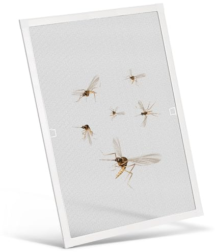 FLYZZZ Fliegengitter Fenster mit Rahmen 100X120cm Aluminium Insektenschutz Fenster Mückengitter Selbstbausatz Fliegenschutzgitter in Weiß, Ohne Bohren und Schrauben