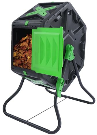 Fridgestea Compostiera a tamburo, 70 l, contenitore per compost, compostiera rapida con sistema di rotazione a 360°, compostiera da giardino resistente ai raggi UV con fori di ventilazione e struttura