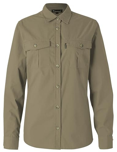 Pinewood dam safari långärmad blus – skjortblus dam långärmad – tillverkad av en snabbtorkande och mjuk polyester-bomullsblandning – mångsidig vandringströja, Sandsten, XL