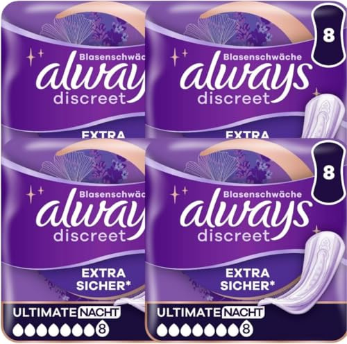Pufai Inkontinenzeinlage Ultimate Nacht – 8 Stück | Extra Saugkraft & Geruchskontrolle, 4 Er
