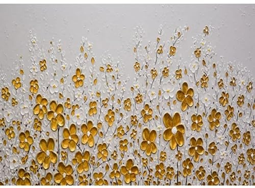 LCDIUDIU Grande Dipinto Ad Olio Su Tela, Moderno Astratto Con Fiori Gialli A Grappolo, Opera D'Arte Senza Cornice Per Soggiorno, Camera Da Letto, Ufficio, Arredamento Per La Casa, 80X120 Cm (32X48 P