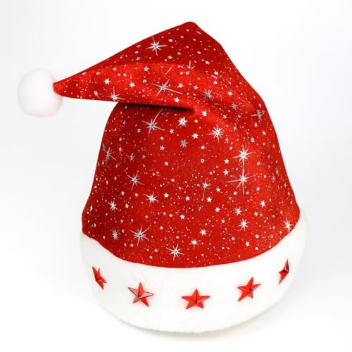 allthethings - Weihnachtsmütze mit LED-Beleuchtung – Shining Star Classic – Einheitsgröße – Rot/Weiß
