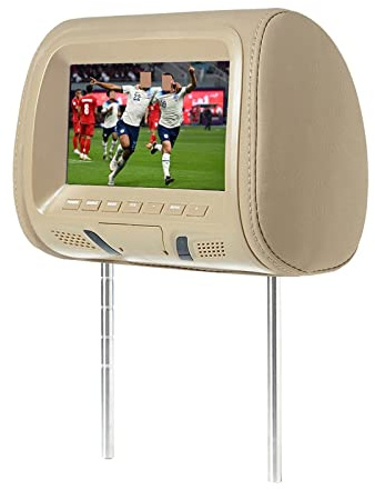 LBNVBC Universel 7 Pouces Appui-Tête De Voiture MP4 Oreiller Moniteur Lecteur Multimédia avec Adaptateur Prise Briquet USB SD MP5 FM Haut-Parleurs SH7038-P5(707-Beige)
