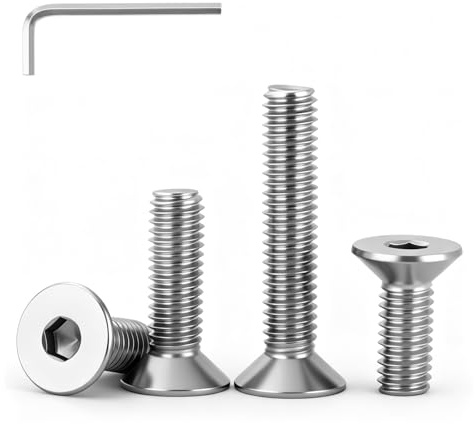 BACSHBY 10 Piezas Tornillos Allen M5x50mm Avellanados Acero Inoxidable | Rosca Completa,Acero Inoxidable 304 A2 V2A,Incluye Llave Allen, para Muebles, Armarios, Estanterías, Montaje,Reparación
