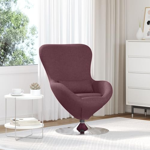 SKTQYQO Poltrona a Uovo Girevole in Tessuto Viola Moderna per Soggiorno con Base in Metallo e Cuscino da Panca - Sedia Comoda per Relax e Lettura - Design Elegante e Funzionale