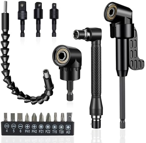 8 PCS Flexible Drill Bit Extension Set, Bendable Flexible Extension Bit Chrome Vanadium Steel 105° Right Angle Drill Attachment Rotatable Joint Socket for Tight Corner Workspace