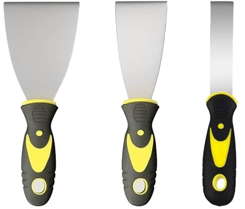 3Pcs Paint Wallpaper Scraper Set, 1'', 2'', 3'' Stainless Steel Paint Scraper Set with Soft Handle, Putty Knife, Wall Scraper and Stripping Knife Set