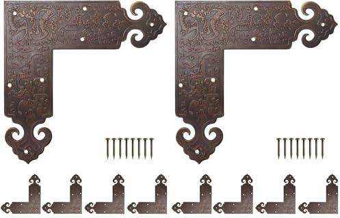 FUXXER 4x Dekorative Eck-Verbinder, Antik Messing Möbelbeschläge, 90x90mm, 4er Set (Packung mit 2)