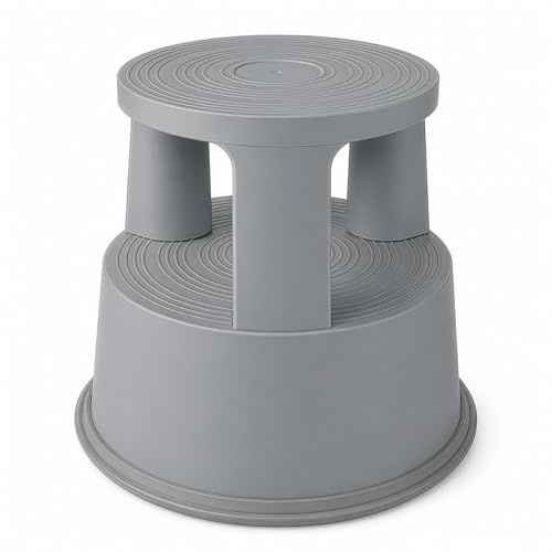 Office Marshal - Sgabello con rotelle in plastica a forma di piede di elefante, grigio scuro, antiscivolo, sgabello mobile con rotelle fino a 150 kg, altezza 43 cm, sgabello stabile per ufficio