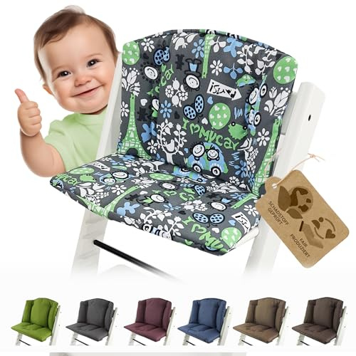 Ersatzbezug Sitzkissen kompatibel mit Stokke Tripp Trapp (grau-grün Eifel) | Bezug Kissen-Set Sitzverkleinerer, Mod. 1