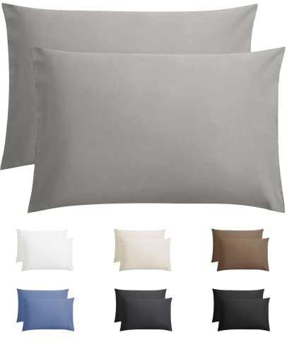 Sleeptime Kissenbezug 60x70 Grau - 100% Baumwolle (2er Set) – Oeko Tex Zertifiziert – Atmungsaktiv & Weich für erholsamen Schlaf – Hotelverschluss – Pflegeleicht & Hautfreundlich
