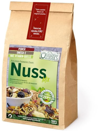 Original-Leckerlies: Nuss-Mix 1 kg, ***Premium Qualität*** Papageienfutter mit geschälten Saaten, hoher Anteil an Nüssen, Getreide und leckerem Gemüse, Ebereschen und Hibiskusblüten