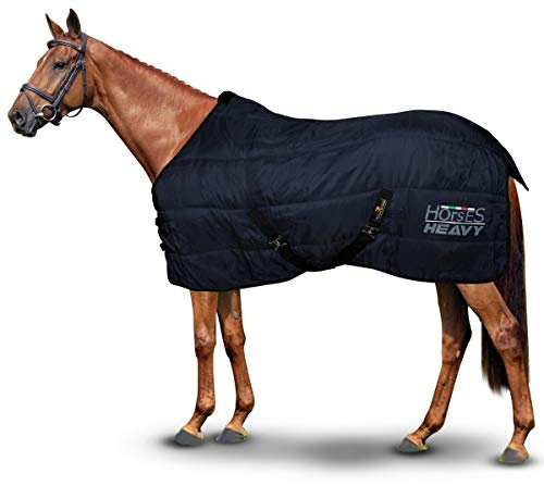 Horses, Chevaux Couverture d'hiver Heavy pour Cheval, Douce et Confortable, Idéale pour Box, Résistante, Bords en Nylon Renforcé(Bleu, 128 cm)