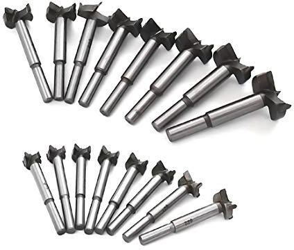Mengshen Forstnerbohrer 15-35mm 16PCS, Carbon HSS Holzbearbeitung Lochsäge Stanzbit Holzplatten Flachflügelbohrloch Scharnier Hartmetallbohrsets