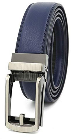 JIER-Gürtel Herren Leder Automatik Schnalle Ratchet Buckle Ledergürtel Jeansgürtel Anzugsgürtel für Männer Jean Business Belt Leder Gürtel (Blau)