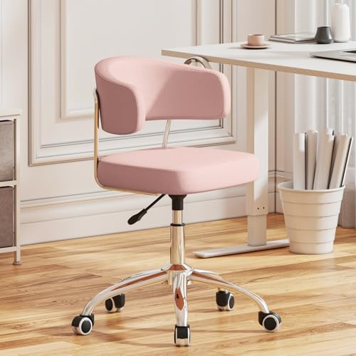 Outwin Modern Pink Armless Swivel Desk Chair, Home/Office, Adjustable Height, 76 to 91 cm, 120 kg Capacity, Faux Leather Seat, Steel Frame, Hard Floor, Carpet