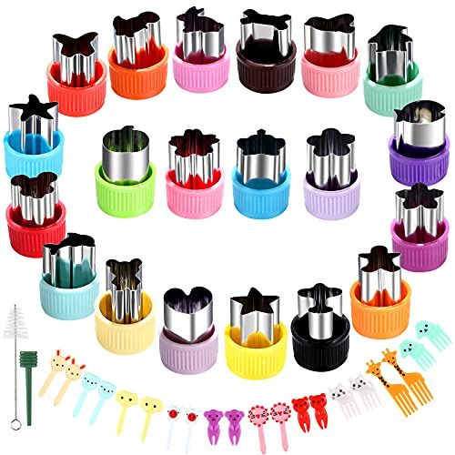 MUYIYAMEI Gemüseschneiderform-Set, Mini-Ausstechformen, Keksausstecher zum Dekorieren von Lebensmitteln, Backen und Nahrungsergänzungsmitteln, Zubehör, Küchenhandwerk (20 Stück + 20 Gabel)