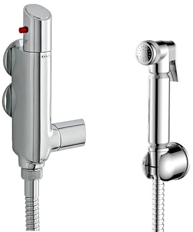 ENKI, Vito, SH0595, Chrome, Thermostatic Shower Mixer Valve with Bidet Hand Sprayer Kit, Solid Brass, Anti-Scald Device, Temperature Control, Modern Design, Easy to Install, 1-Year Guarantee | Solid Brass, Easy Install, Fittings Included, 1-Year Guarantee, Toilet Hygiene, Shattaf, Bathroom