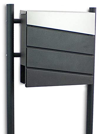 BITUXX Freistehender Design Standbriefkasten 18435 Briefkastenanlage Briefkasten mit Zeitungsfach Anthrazit Graphit Optik und Edelstahl Einwurf