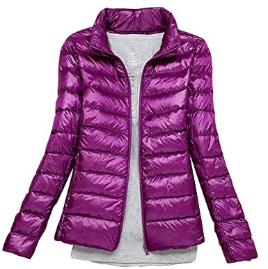 Damen Ultra Leicht Daunenjacke Übergangsjacke Steppjacke Kurz Winterjacken Wintermäntel Einfarbig Steppmäntel Winddicht Steppjacke Wintermantel Daunenmantel Warme Jacke,Fuchsie,3XL