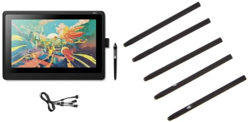 Wacom Cintiq 16 Kreativ-Stift-Display Tablet (zum Skizzieren, Illustrieren & Zeichnen direkt auf dem Bildschirm, mit Full HD Display (1.920 x 1.080)) & Standard Stiftspitzen, schwarz 5-TLG.