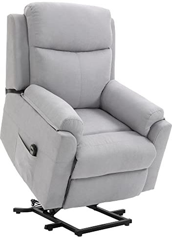 HOMCOM Fernsehsessel mit Aufstehhilfe Elektrisch Relaxsessel mit Liegefunktion, TV-Sessel mit Fernbedienung Seitentasche Taschenfederkern Leinenoptik Hellgrau