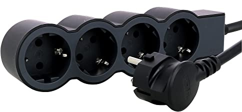 LEGRAND Regleta de enchufes, Base múltiple con 4 Tomas de Corriente 2P+T, Cable 3m, Color Negro/Gris Oscuro 694562
