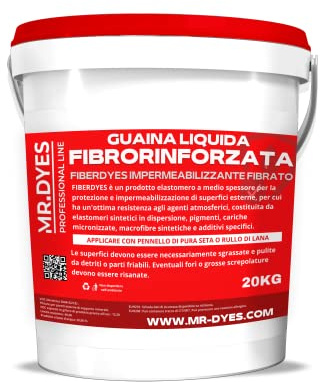 FIBERDYES Guaina Liquida Fibrorinforzata Impermeabilizzante Monocomponente, Gomma Liquida, Membrana Impermeabilizzante, Vari Colori, Formati 1 Kg, 6 Kg, 20 Kg. (20 KG, VERDE)