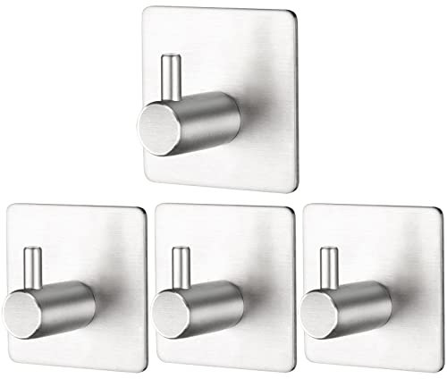 BillyBath Ganci Adesivi Bagno Cucina, Ganci per Accappatoio Bagno, Porta Asciugamani Bagno Adesivo, Appendino da Muro in Acciaio Inox senza Forare, Argento, 4 Pezzi