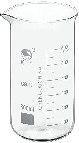 PATIKIL 600ml Tall Form Glass Beaker, 3.3 Borosilicate Glass Graduated Printed Scale Measuring Cups with Spout for Kitchen Lab Liquids Transit Boiling
