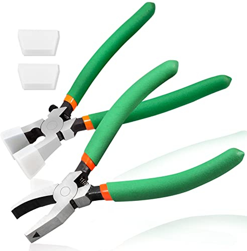 LEONTOOL Glass Running Pliers Set - 2pcs Grozier Pliers With 2 Pairs Replacement Rubber Tips, Key Fob Breaker for Stained Glass Work and Cutting