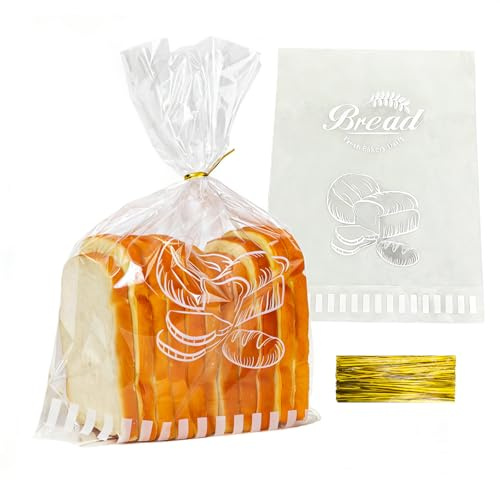 Lesibag Reusable Plastic Bread Bags for Homemade Bread - 11‘'x14'' Clear Bakery Bag with Twist Tie Closure Reduces Moisture,Cello Pastry Storage for Sourdough, Artisan Loaves, Bagels or Buns