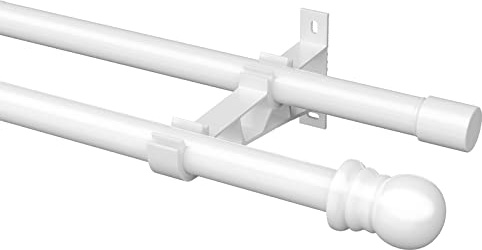 Gardinenstangen, 76-368CM Gardinenstangen Innenlauf 2-läufig aus Edelstahl, Durchmesser 2.54CM Gardinenstangen Verstellbare mit Endstück Kappe für Küche Schlafzimmer Fenster/Weiß