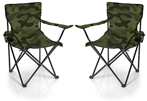 BigDean 2X Faltstuhl Tarnmuster Camouflage Campingstuhl Anglerstuhl mit Getränkehalter & Tragetasche - Anglersessel klappbar - Klappstuhl Gartenstuhl Faltstuhl Relaxsessel Angelsessel faltbar