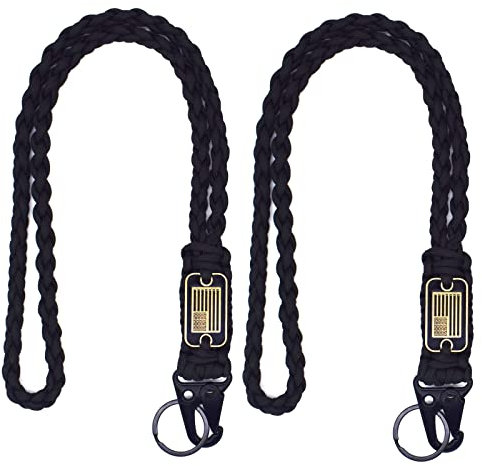 Strapazierfähiges, geflochtenes Paracord-Schlüsselband mit USA-Flagge, Fallschirmseil-Halskette, Schlüsselanhänger, geflochtenes starkes Schlüsselband, 2 x schwarzes Umhängeband, 19.86 x 1.18 x 0.3