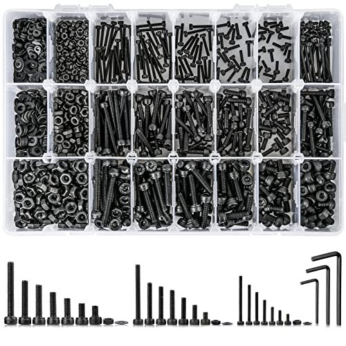 Hexagon Socket Cap Screws, 1263PCS M2 M3 M4 Hex Socket Head Cap Screws Nuts and Bolts Set, 12.9 Grade Alloy Steel Allen Bolts Assortment Nuts and Washers, 21 Sizes 𝟒𝐌𝐌 to 𝟑𝟎𝐌𝐌
