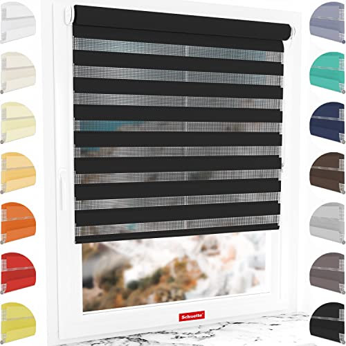 Schuette® Rollo ohne Bohren & mit Bohren 2in1 ● Tag & Nacht Doppelrollo Kollektion: Black Flag (Schwarz) ● 95 x 130 cm (Breite x Höhe) ● Suprafix Klemmrollo = Klemmfix 2.0 ● 60s Montage mit Video