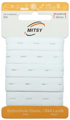 MITSY Reißfestes Knopflochgummiband Lochgummi 20 mm 5 m Weiß | Knopflochgummi zum Nähen, Breit, Elastisch, Gummiband für Handarbeit, Hosengummi, Basteln & DIY, Langlebig & Formstabil