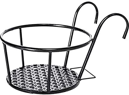 DELURA Hängende Blumentöpfe, Schienen-Pflanzgefäß, Metall-Hängepflanzgefäß, hängender Pflanzkorb, Blumentopfhalter, Pflanzen-Eisenregale über dem Geländerzaun for Terrasse, Balkon, Veranda