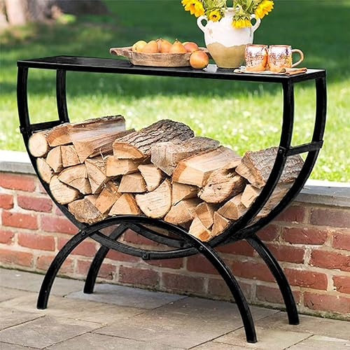 Kaminholzregal Metall-Brennholzhalter-Beistelltisch 100/120 Cm Lang, Rundes Brennholz-Organizer-Lagerregal, Innen- und Außenholzlager für Veranda/ Hof/ Garten ( Color : W120cm(47 1/4) x H100cm (39 3/