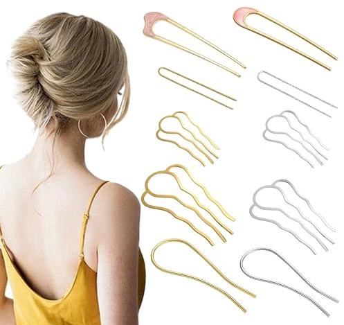 QIUMING 10Stück Haar Steckkamm metall seitenkämme Haargabel (Silber + Gold) | Clip U Form Haarkamm Zum Stecken Metall Haarkämme Haarkämme Zum Stecken Gold Einsteckkamm für Frauen und Mädchen