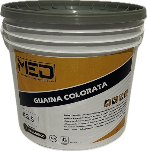MED - GUAINA LIQUIDA IMPERMEABILIZZANTE MONOCOMPONENTE COLORATA PEDONABILE ALL'ACQUA (DIVERSI FORMATI E COLORI) (KG 20, GRIGIO)