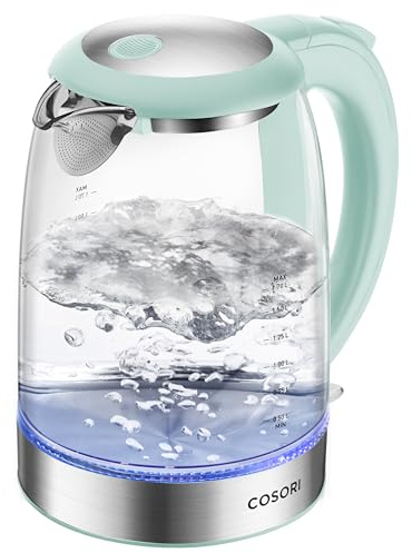 Cosori Electric Kettle, No Plastic Filter & Spout, Tea Kettle & Hot Water Boiler For Coffee & Tea, Water Heater & Teapot, Automatic Shut Off, Borosilicate glass, Green, 1.7L/1500W