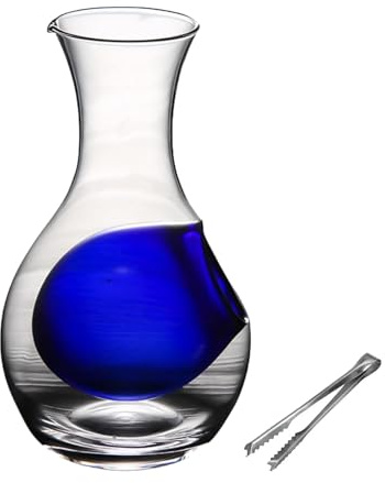 Sake Bottle Ice Wine Jug Chilled Wine Bottle Japanese Sake Pot Decanter Cold Wine Jug Wine Dispenser Glass Wine Bottles with Ice Cube Holes with Ice Cube Tongs (Blue, 330ml)