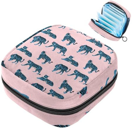 Tiger Pink Damenbinden-Aufbewahrungstasche, große Menstruationstassentasche mit Reißverschluss, Periodeneinlagen-Tasche, Slipeinlagen, Tampons für Mädchen und Frauen
