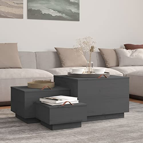 LAPOOH Aufbewahrungsboxen mit Deckeln 3 STK. Grau Massivholz Kiefer, Spielzeugkiste, Aufbewahrungskiste, Kleideraufbewahrung, Kleideraufbewahrung & Organisation